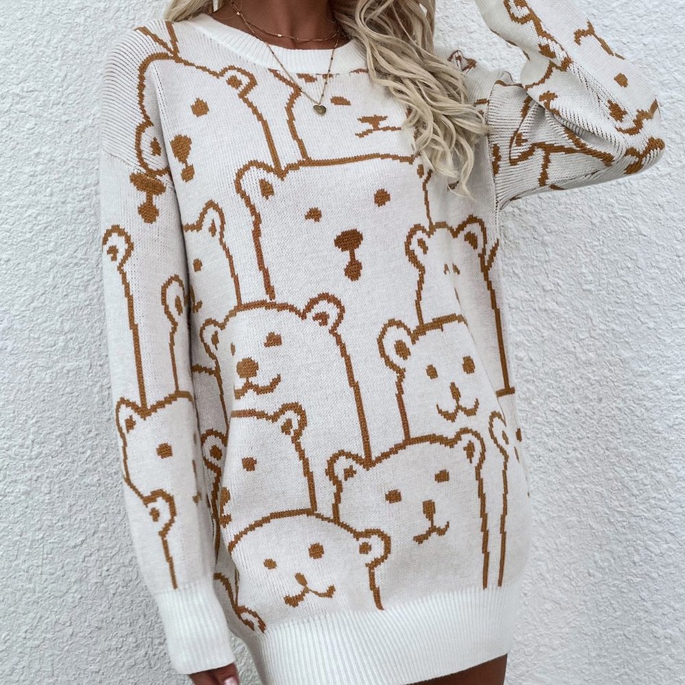 Bear Print Sweater Dress